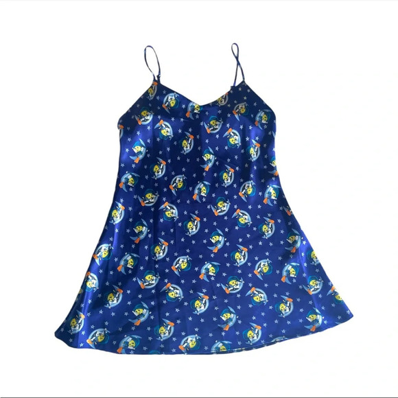 Looney Tunes Intimates Blue satin sleepy tweety bird night gown dress Medium - Picture 1 of 4